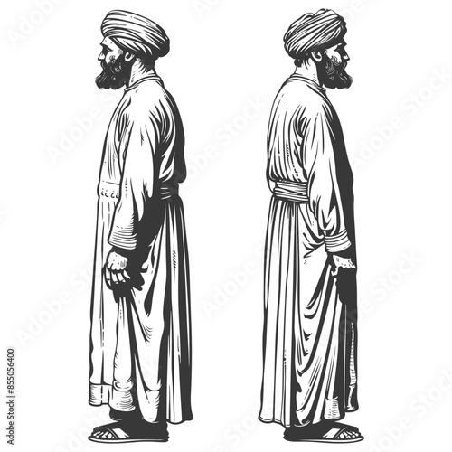 muslim man with engraving style black color only