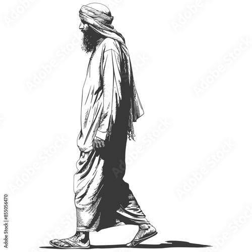 muslim man with engraving style black color only