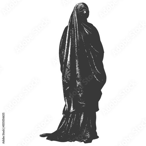 muslim woman with engraving style black color only