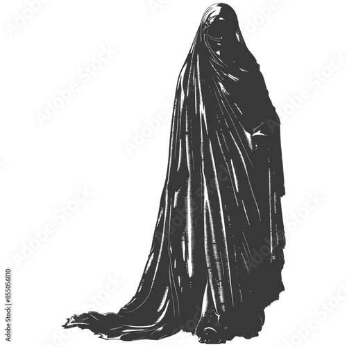 muslim woman with engraving style black color only