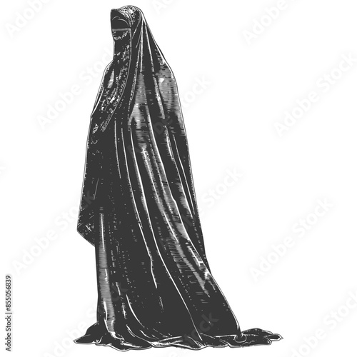 muslim woman with engraving style black color only