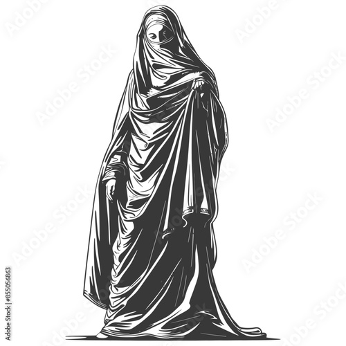 muslim woman with engraving style black color only