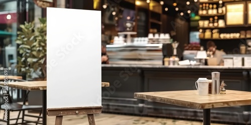 Blank Signboard on Easel in Coffee Shop © Planetz
