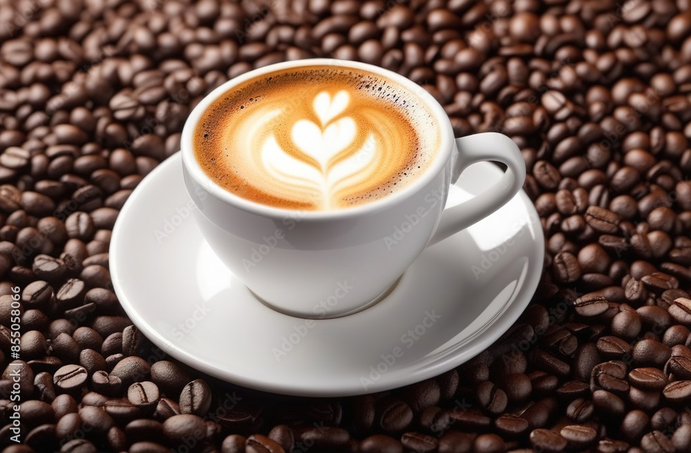 cup of coffee with beans, favorite breackfast cup of coffee with beans, favorite breackfast