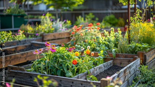 During a rainstorm, autumn crops are growing in raised wooden beds