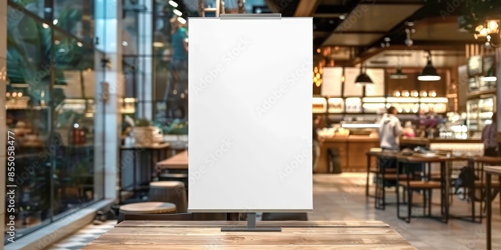 Blank Sign on Wooden Table in Cafe Blank Sign on Wooden Table in Cafe