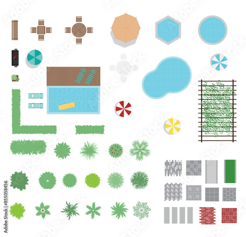 Vector set of drawings for landscaping, architecture and engineering projects - garden