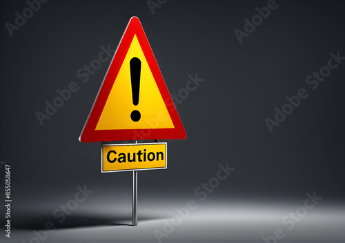 Realistic red caution warning sign for attention exclamation mark traffic sign by 3d render illustration. Generative AI