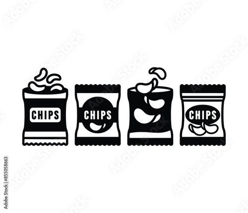 snack potato chips food icons vector design simple black white color illustration sets
