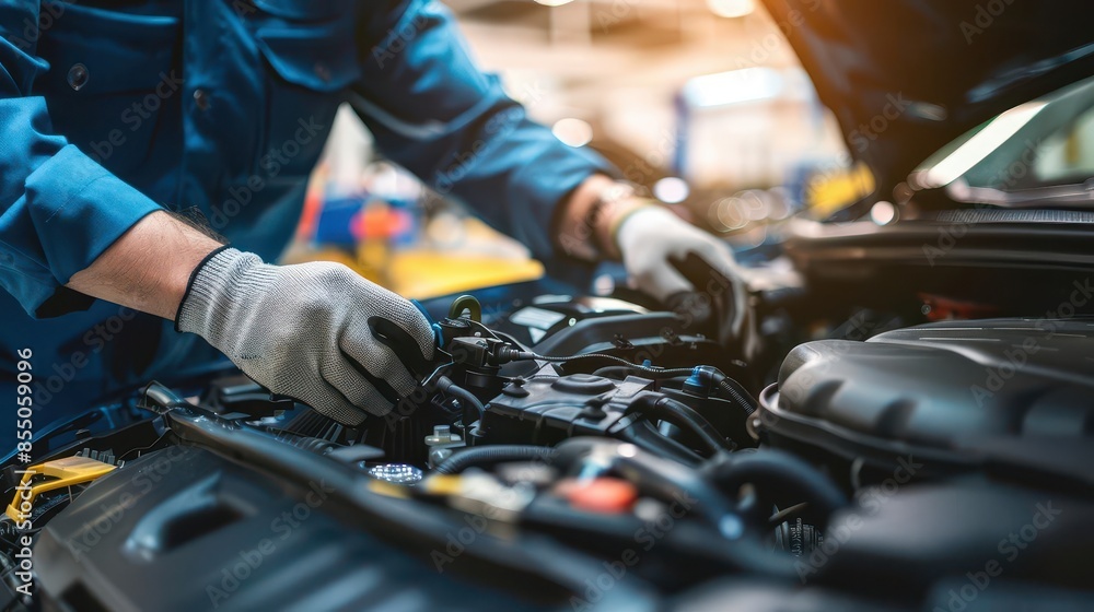 auto mechanic repairing car engine in service garage vehicle maintenance and repair concept auto mechanic repairing car engine in service garage vehicle maintenance and repair concept