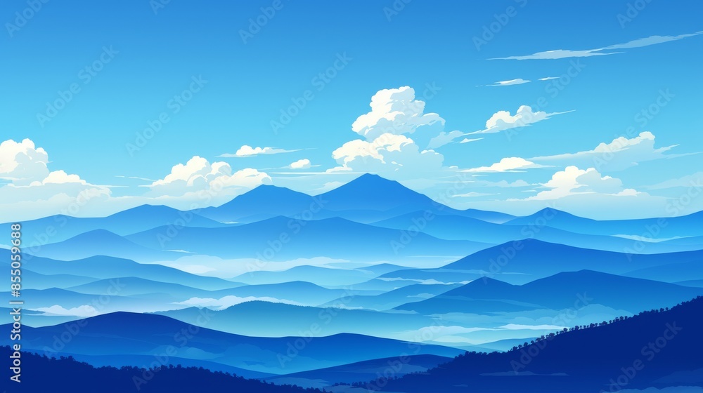 Fototapeta premium Blue Mountain Ranges Under a Bright Sky