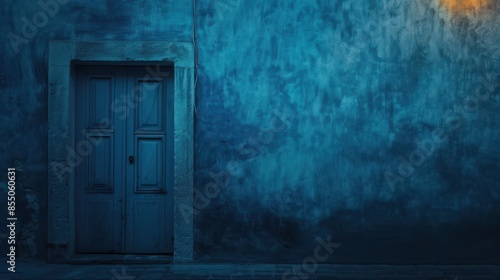 enigmatic blue door set in a moody blue wall