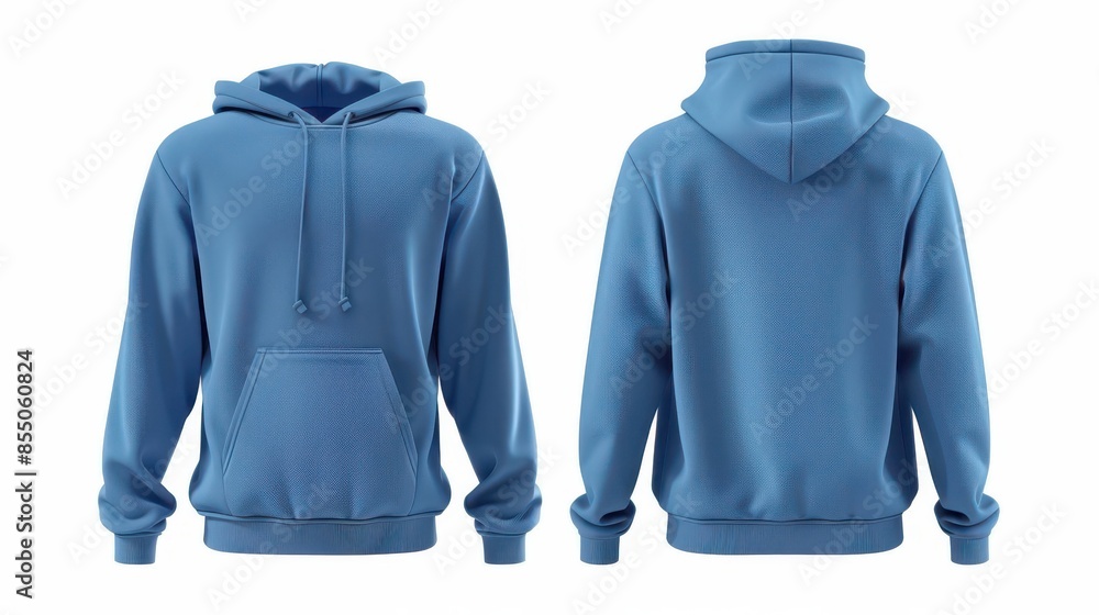blank blue hoodie mockup front and back view on white background Stock ...