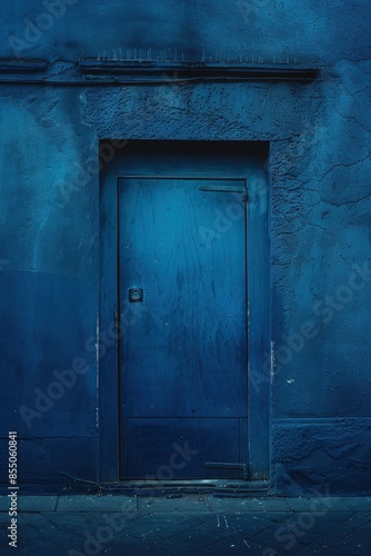 enigmatic blue door set in a moody blue wall