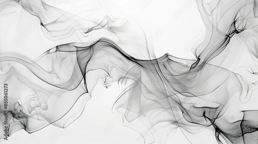 Abstract background with fluid shapes of black and gray smoke on a white background. Modern art in the style of alcohol ink painting. Abstract background with fluid shapes of black and gray smoke on a white background. Modern art in the style of alcohol ink painting.
