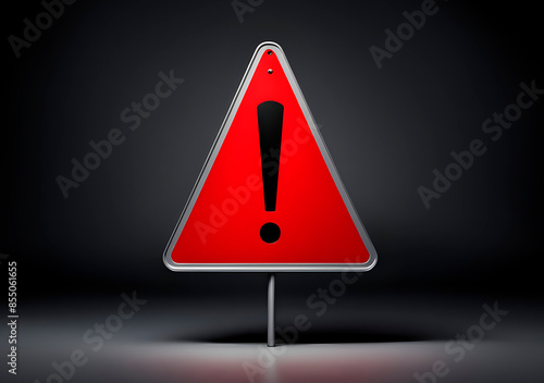 Realistic red caution warning sign for attention exclamation mark traffic sign by 3d render illustration. Generative AI