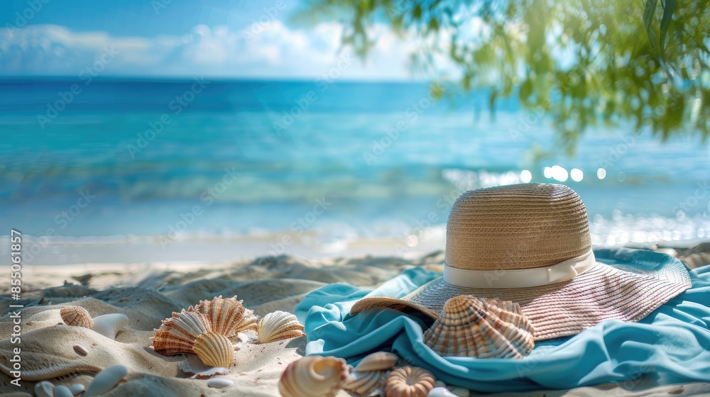 Women s summer accessories relaxation by the sea concept Women s summer accessories relaxation by the sea concept