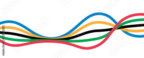 Colorful curved striped way isolated on transparent background. Olympic games banner. Olympic games straight lines, Olympic color ring, game line, modern. Vector illustration