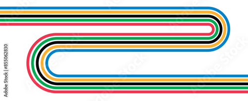 Colorful curved striped way isolated on transparent background. Olympic games banner. Olympic games straight lines, Olympic color ring, game line, modern. Vector illustration