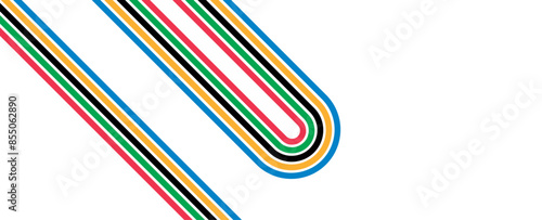 Colorful curved striped way isolated on transparent background. Olympic games banner. Olympic games straight lines, Olympic color ring, game line, modern. Vector illustration
