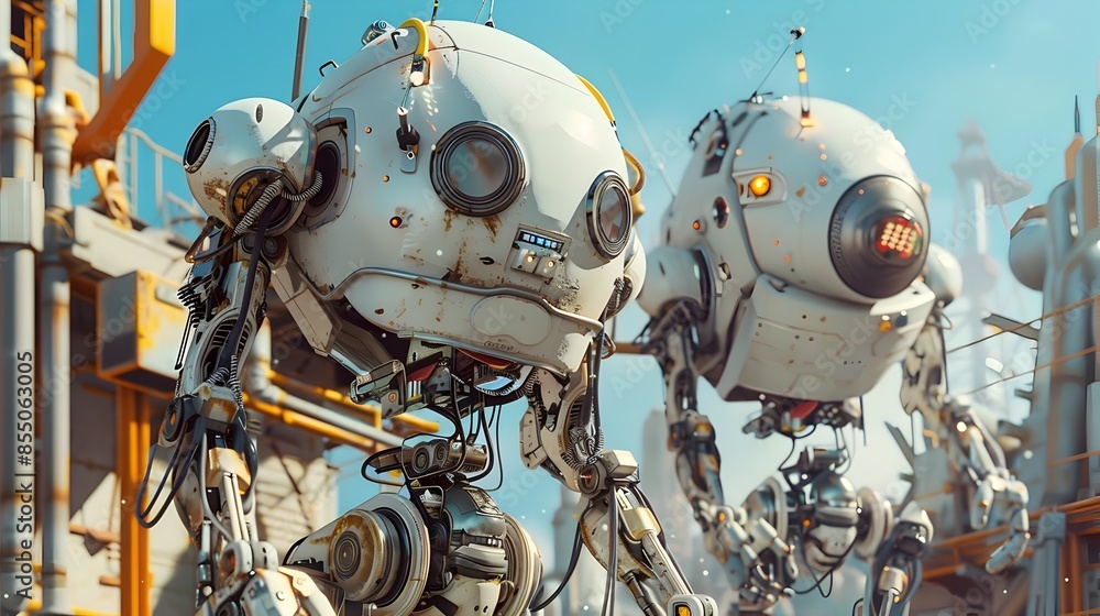 Fototapeta premium Quirky Futuristic Robot Butler - A Whimsical Vision of Human-Robot Coexistence