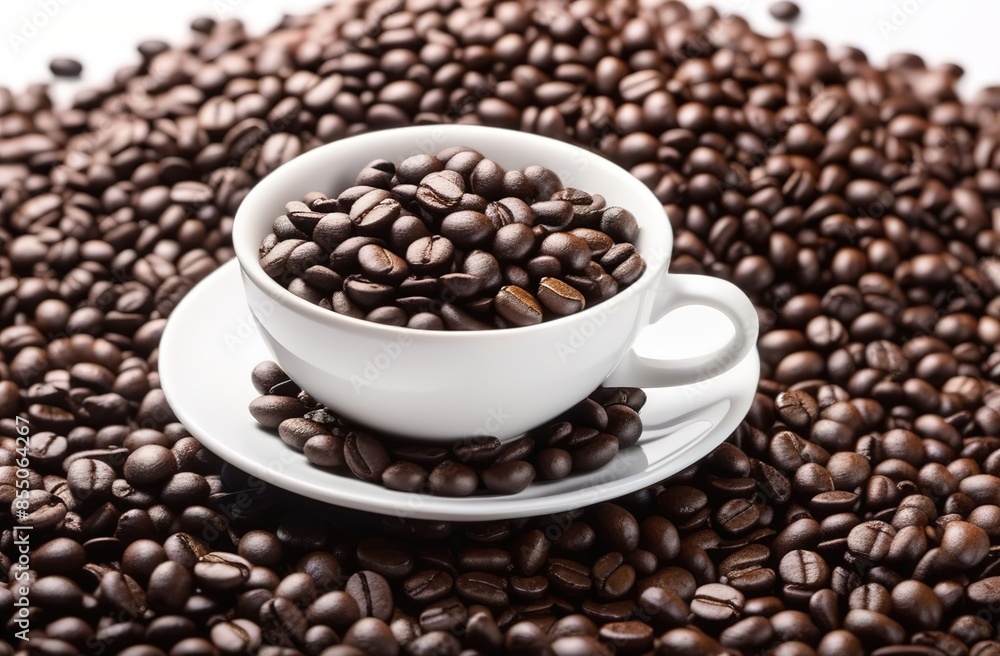 cup of coffee with beans, favorite breackfast cup of coffee with beans, favorite breackfast