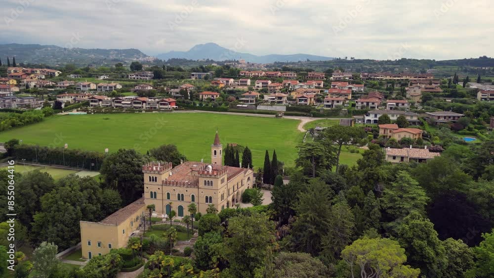 Aerial view with a drone of castle at Lazise, Garda lake. Part of Lake Garda in Northern Italy Aerial view with a drone of castle at Lazise, Garda lake. Part of Lake Garda in Northern Italy