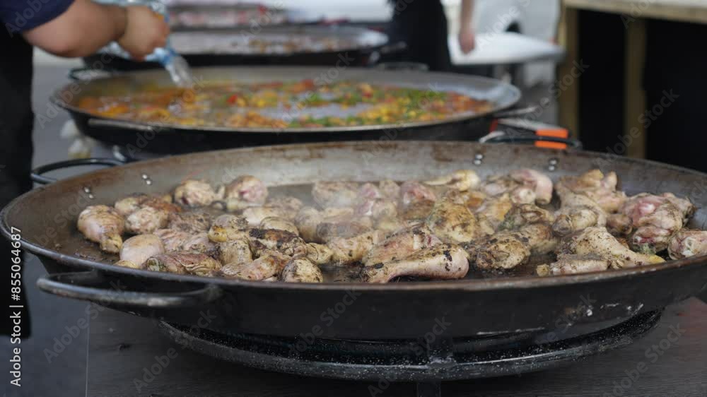 Slow-motion shot of a variety of foods being cooked for a wine tasting event Slow-motion shot of a variety of foods being cooked for a wine tasting event