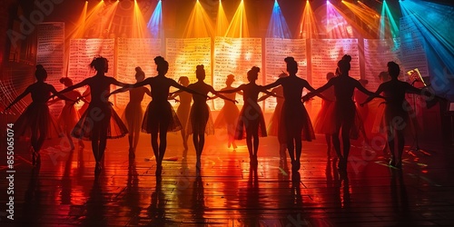 Silhouetted Dancers Performing Under Colorful Stage Lights