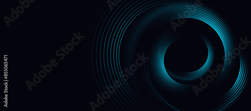 Blue abstract background with circular lines, technology futuristic template. Vector illustration