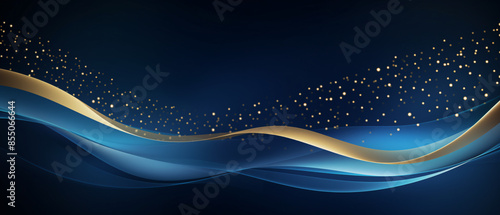 Dark blue golden royal awards graphics background with lines, elegant digital design concept.