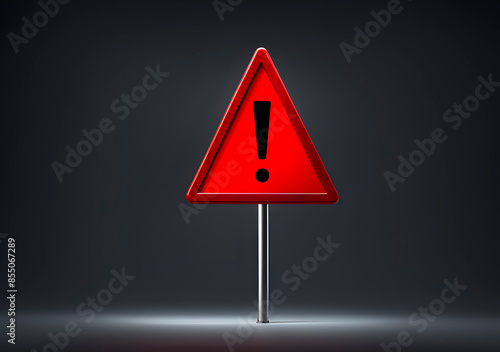 Realistic red caution warning sign for attention exclamation mark traffic sign by 3d render illustration. Generative AI