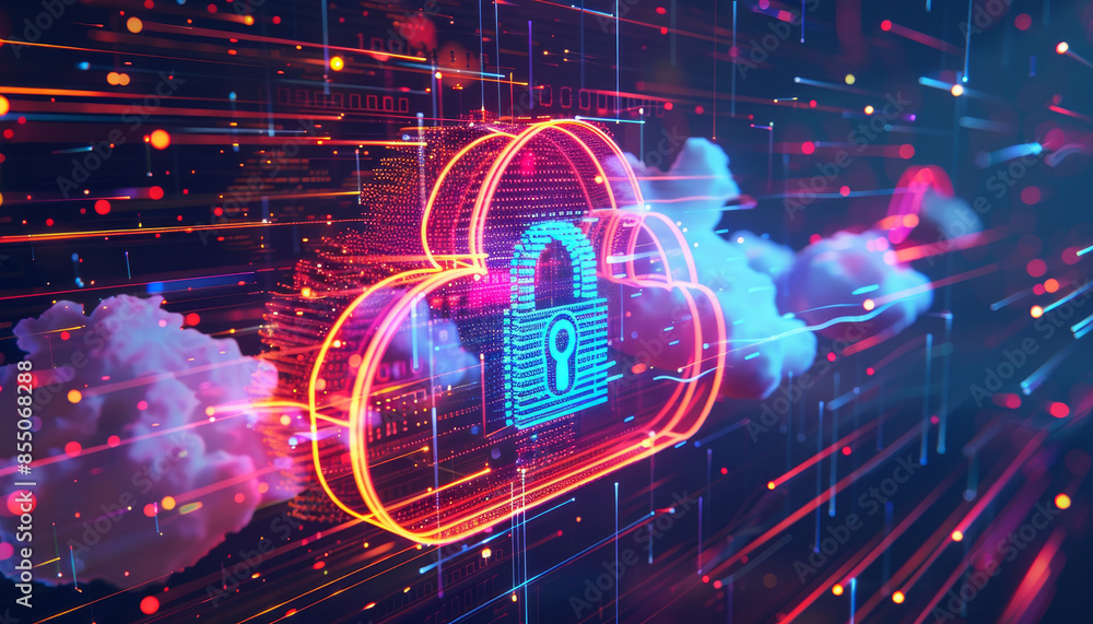A colorful image of a cloud with a blue lock symbol on it by AI generated image A colorful image of a cloud with a blue lock symbol on it by AI generated image