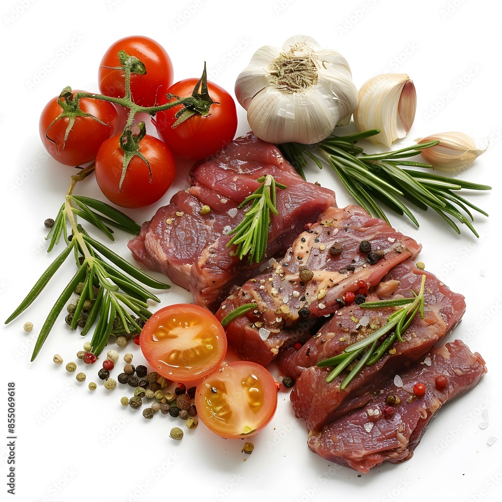 Fresh Raw Meat with Rosemary and Garlic Fresh Raw Meat with Rosemary and Garlic