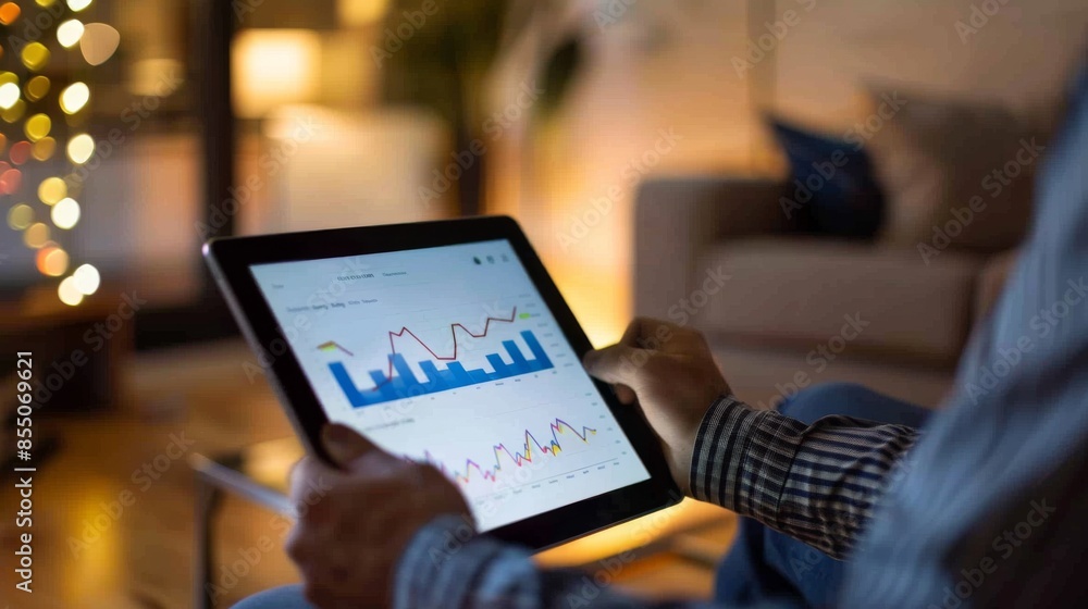 A financial planner presenting investment options to clients, using charts and graphs on a tablet A financial planner presenting investment options to clients, using charts and graphs on a tablet