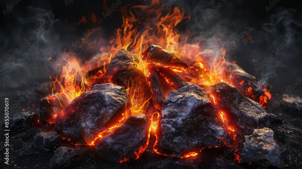 crackling campfire with glowing embers and wisps of smoke realistic 3d render crackling campfire with glowing embers and wisps of smoke realistic 3d render