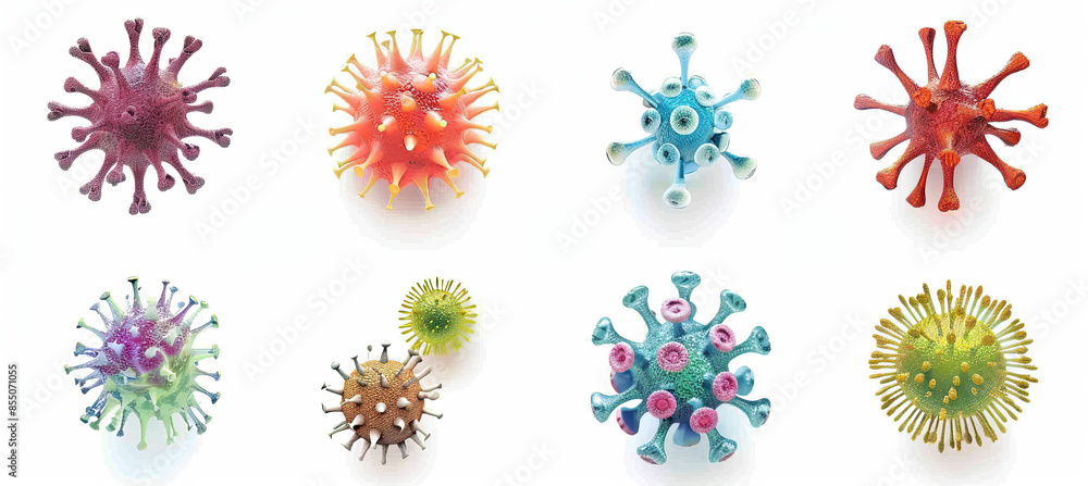 Realistic Microbes and Viruses Isolated on White Background Realistic Microbes and Viruses Isolated on White Background