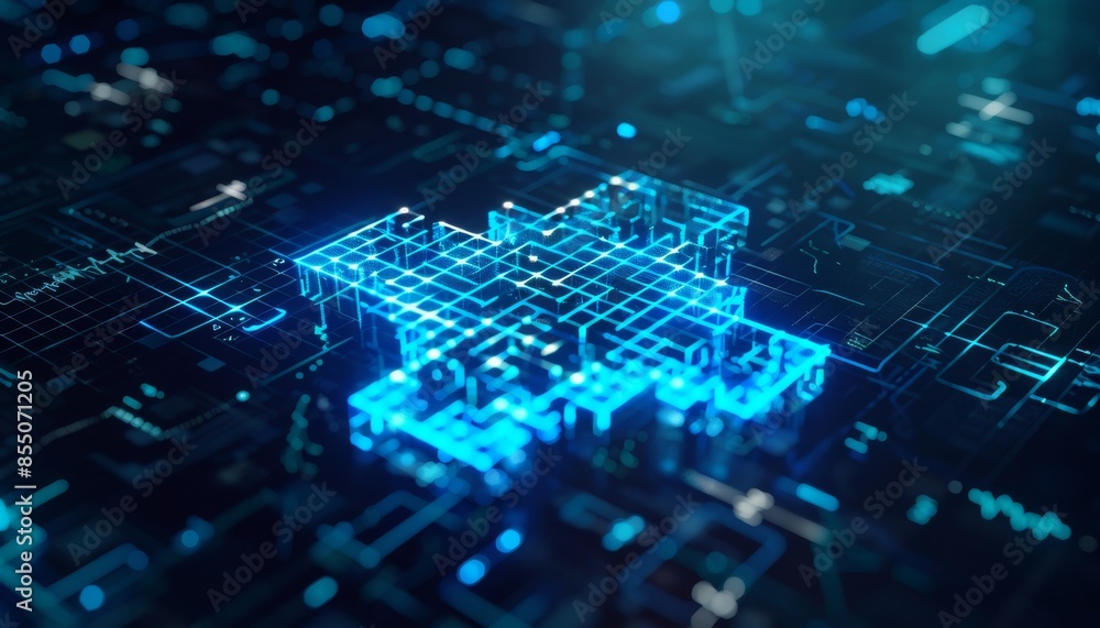 Obraz premium Navigating Healthcare: Digital Blue Plus Symbol