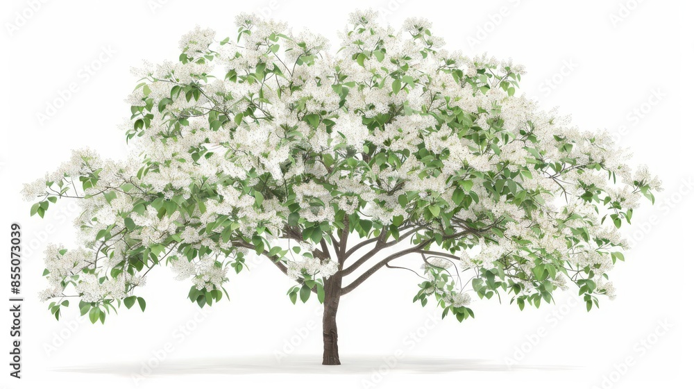 delicate amelanchier tree blossoming with white flowers isolated on white 3d render delicate amelanchier tree blossoming with white flowers isolated on white 3d render