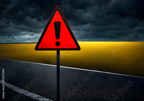 Realistic red caution warning sign for attention exclamation mark traffic sign by 3d render illustration. Generative AI