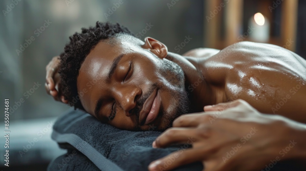 A man receiving a sports massage to soothe tired muscles and prevent injury. A man receiving a sports massage to soothe tired muscles and prevent injury.