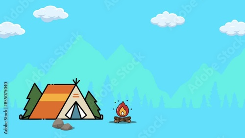 Background animation cartoon camping in the mountains. 4k ultra HD 