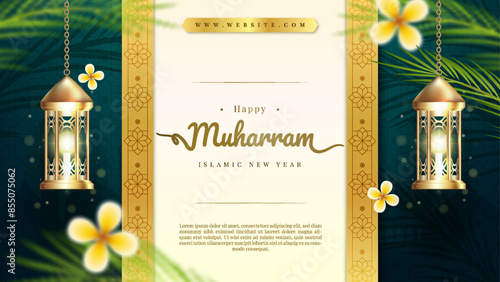 Realistic background muharram islamic new year celebration, suitable for greeting card, banner,est