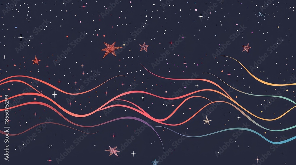 Minimalist one line drawing of a banner with stars and sparkles, Vector, Clean and elegant, celebratory design Minimalist one line drawing of a banner with stars and sparkles, Vector, Clean and elegant, celebratory design