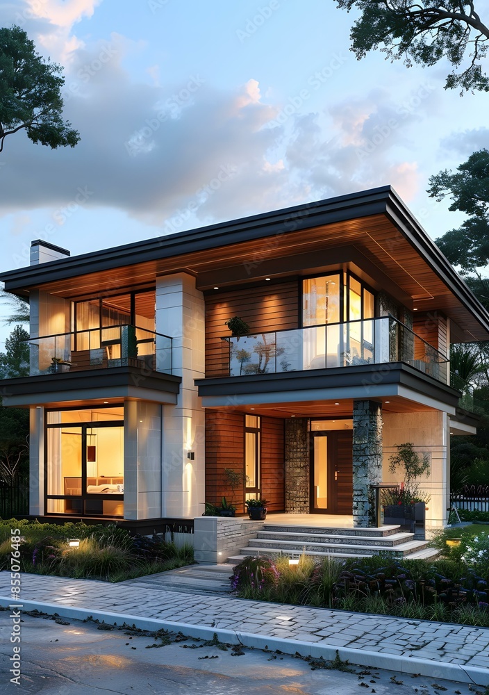 A modern two-story house with a beautiful exterior design A modern two-story house with a beautiful exterior design