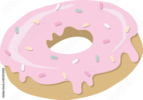 Cute donut isolated clipart, donut with strawberry icing and colorful sprinkles