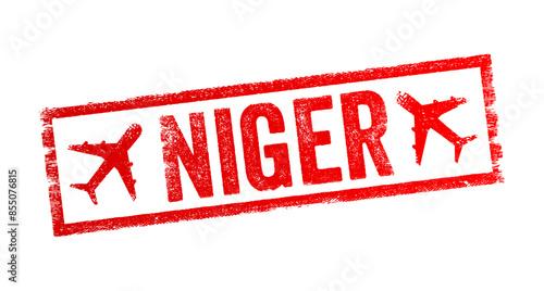 Niger - officially the Republic of the Niger, is a country in West Africa, text emblem stamp with airplane