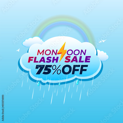 Rainy season background and monsoon flash sale offer concept.
