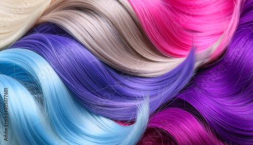 Vibrant close up of colorful hair strands. Ideal for beauty and fashion concepts 