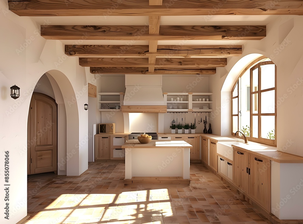 Rustic kitchen with wooden beams and terracotta floor Rustic kitchen with wooden beams and terracotta floor